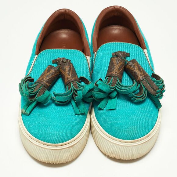 Louis Vuitton Turquoise Twill Fabric and Monogram Canvas Destination Sneakers - Picture 3 of 4